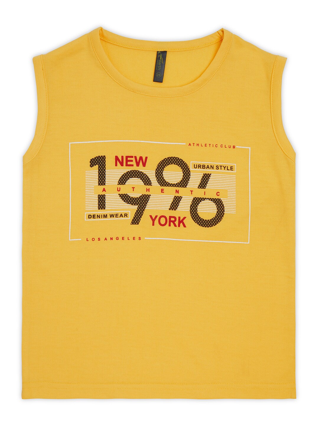 

earth conscious Boys Printed Round Neck Cotton Applique T-shirt, Yellow