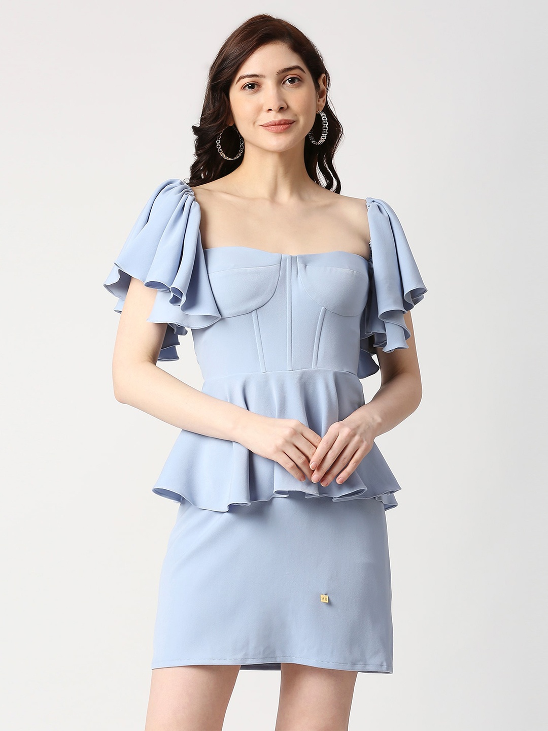 

EMBLAZE Off-Shoulder Flutter Sleeves Peplum Dress, Blue