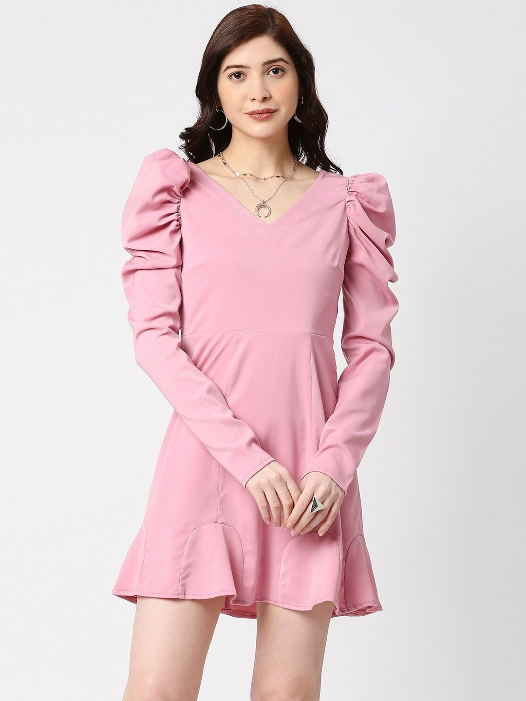 

EMBLAZE V-Neck Puff Sleeve Sheath Dress, Pink