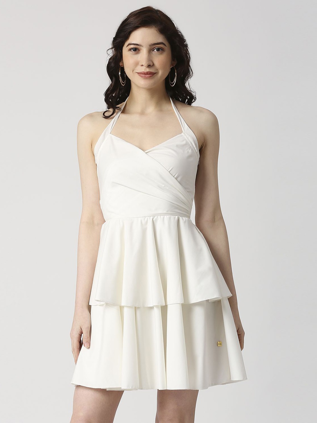 

EMBLAZE Halter Neck Fit & Flare Dress, White