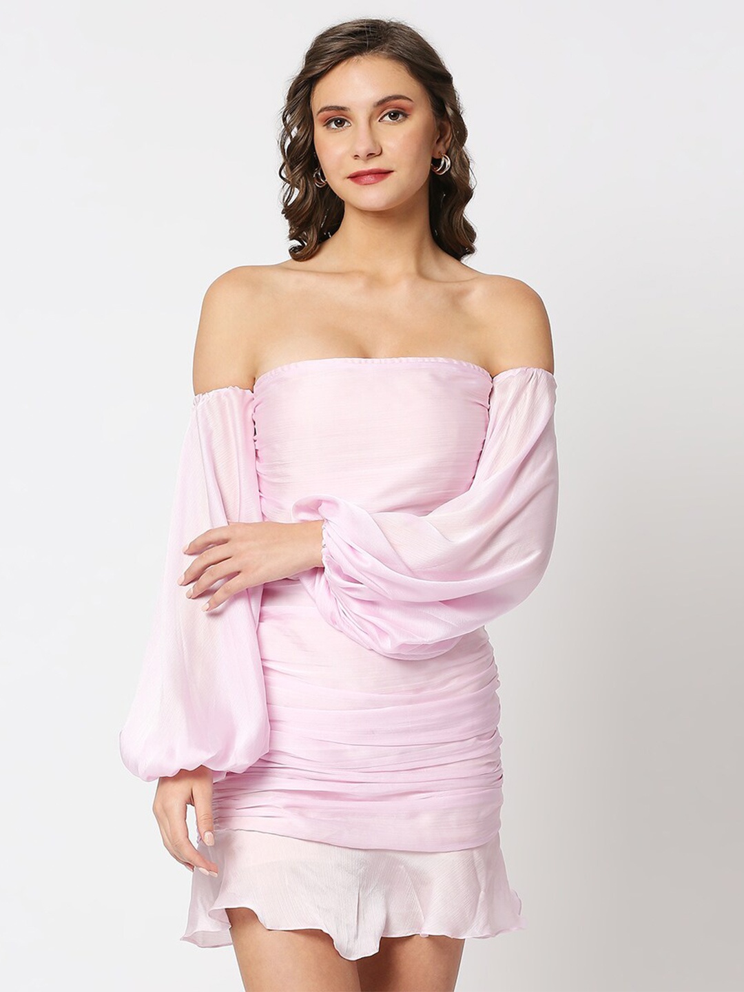 

EMBLAZE Off-Shoulder Puff Sleeves Sheath Dress, Pink