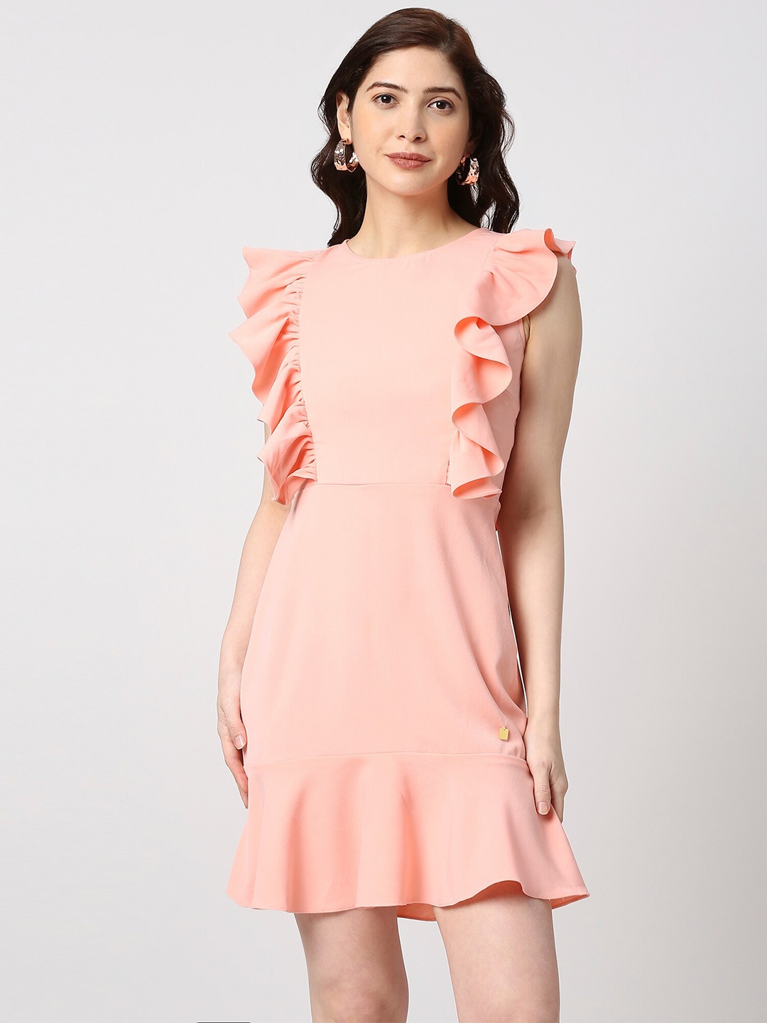 

EMBLAZE Flutter Sleeves Sheath Dress, Peach