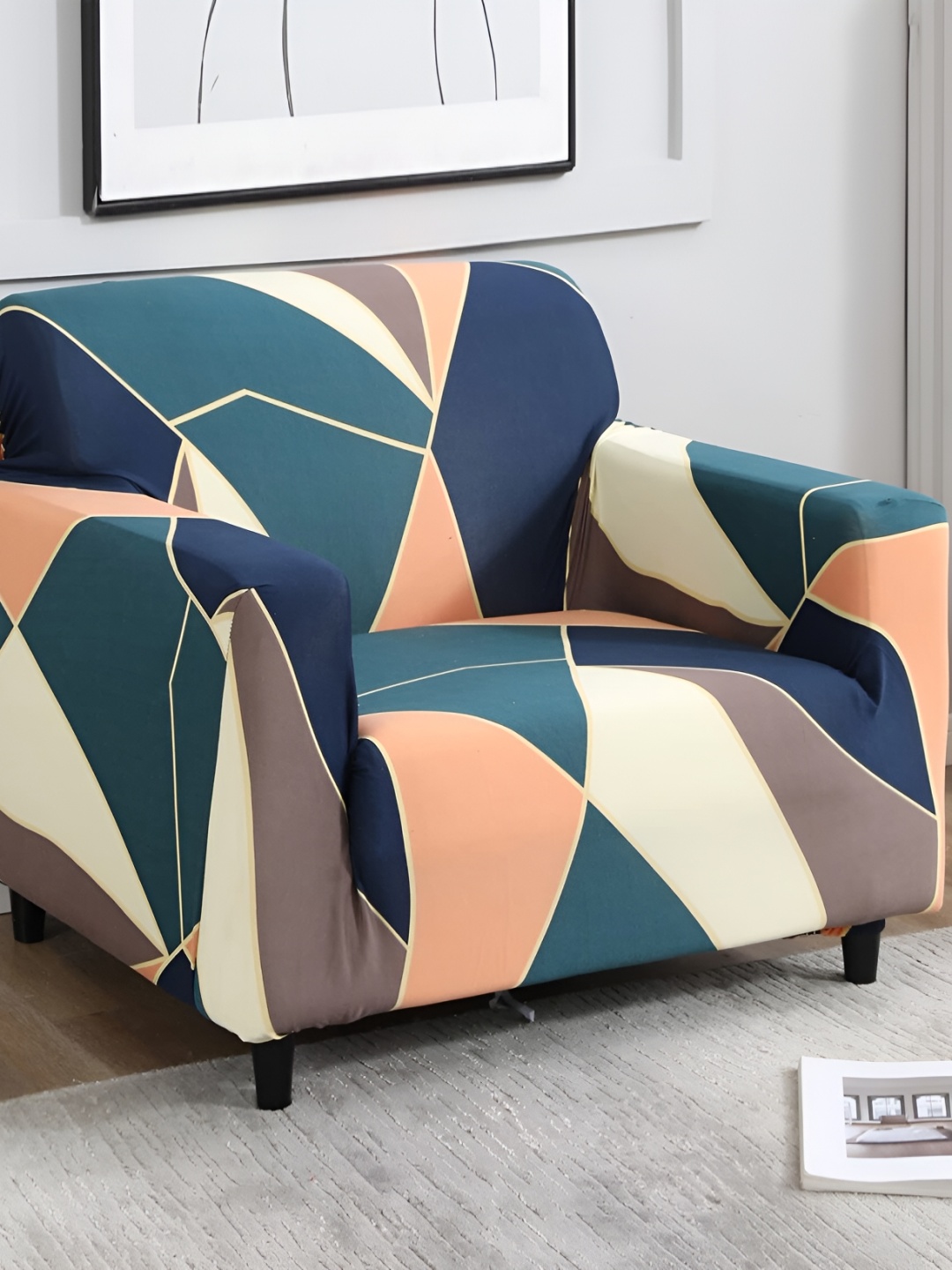 

Furshine Green Geometric Sofa Cover Single Seater