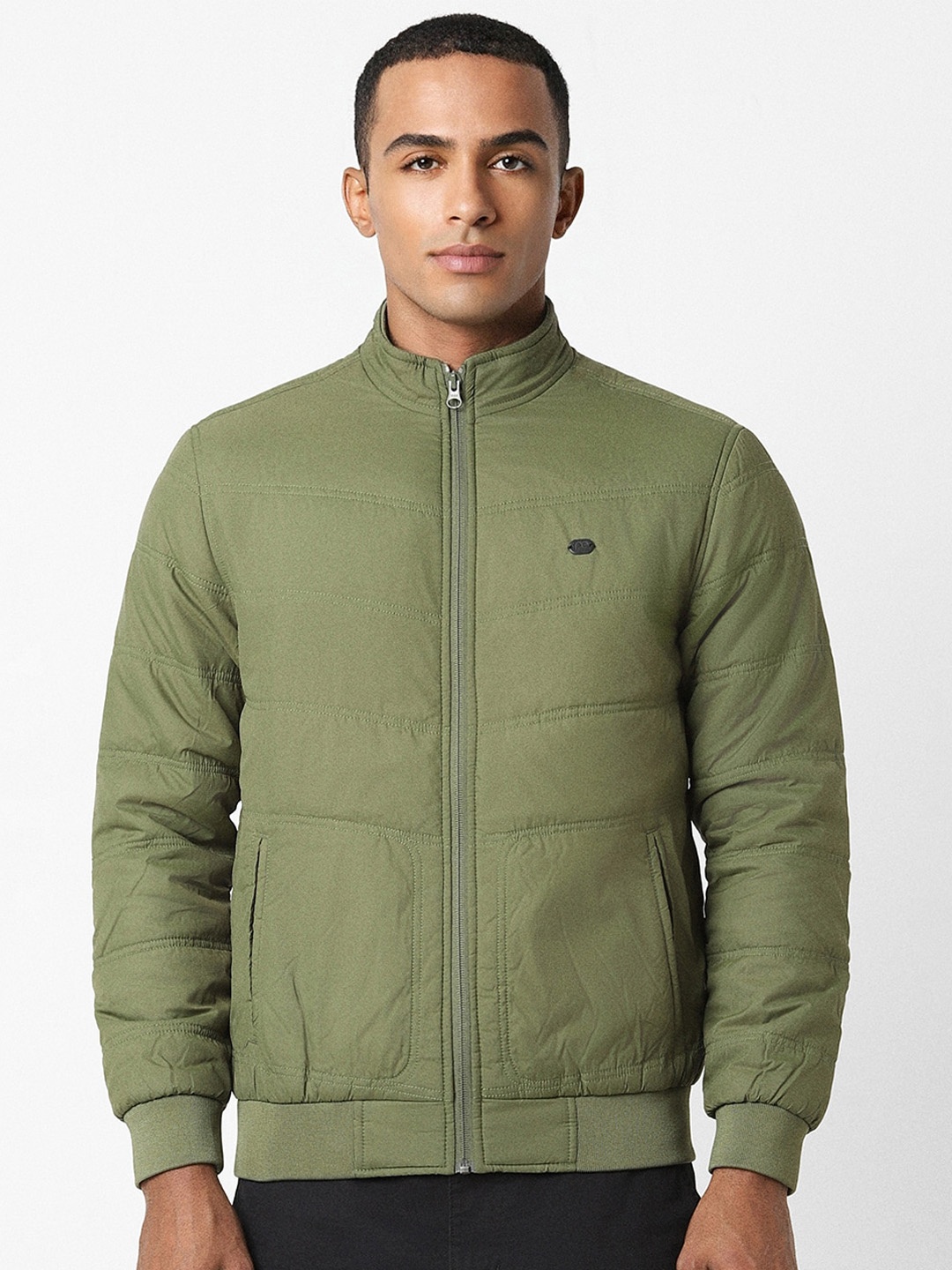 

Peter England Casuals Mock Collar Bomber Jacket, Green
