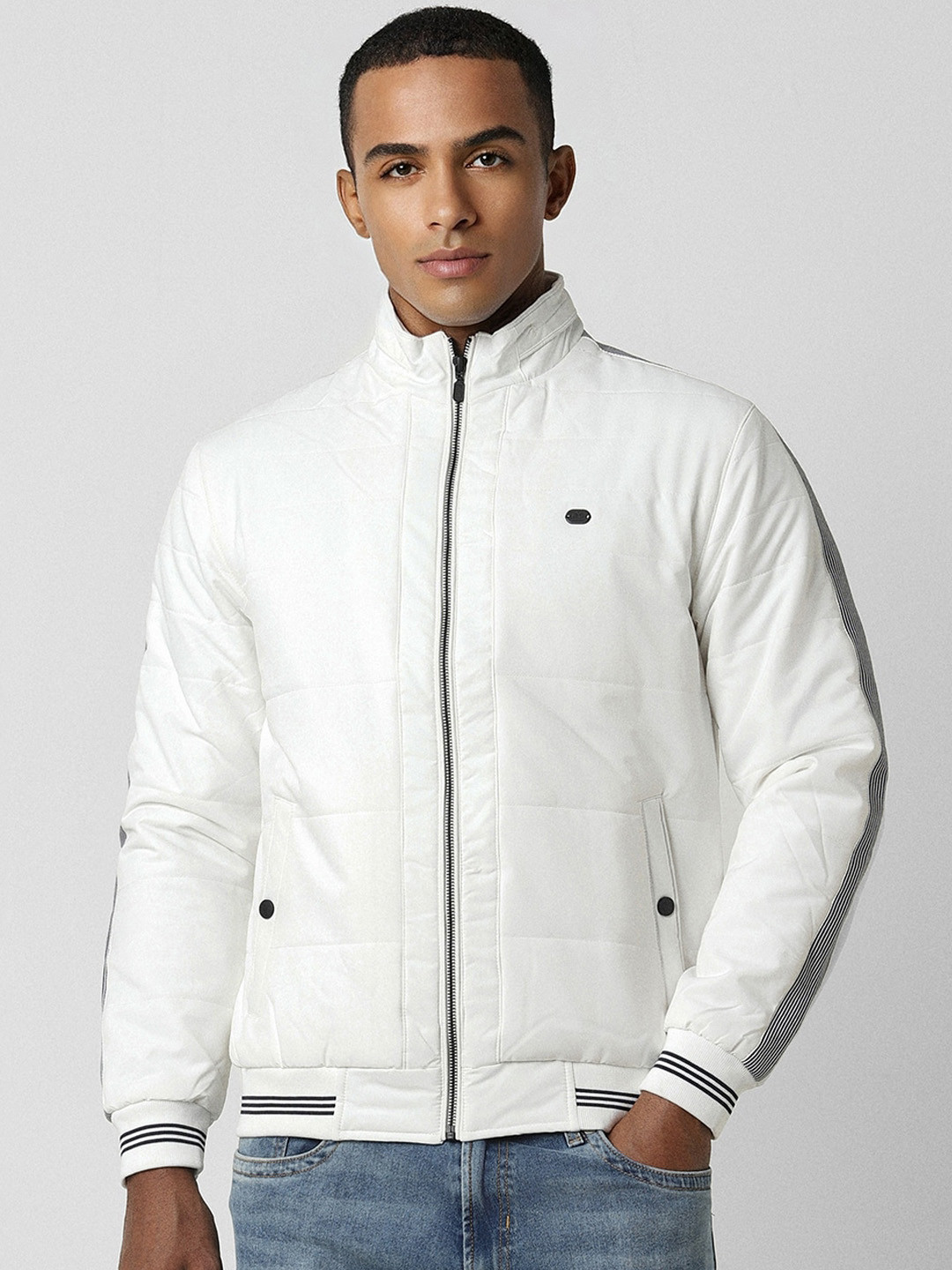 

Peter England Casuals Checked Stand Collar Padded Jacket, White