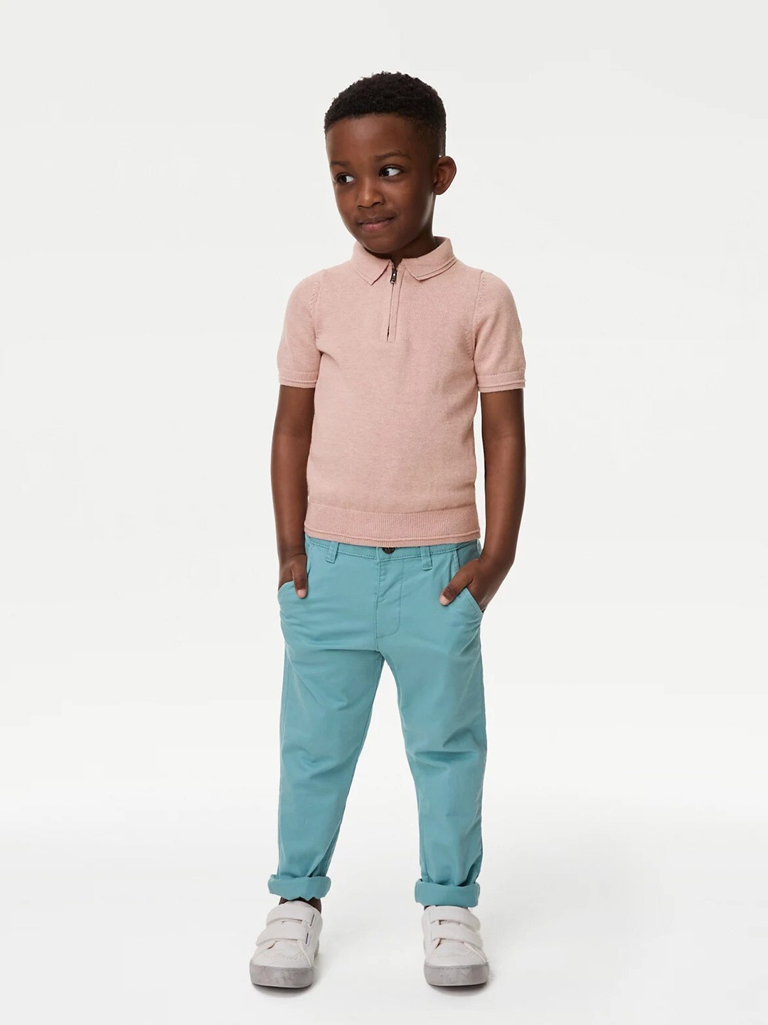 

Marks & Spencer Boys Self Design Polo Collar Pure Cotton T-shirt, Pink