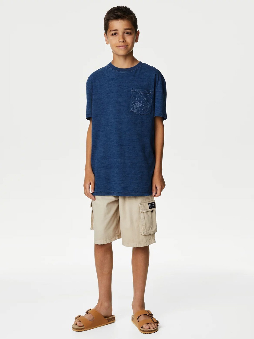 

Marks & Spencer Boys Drop-Shoulder Sleeves Pure Cotton Longline T-shirt, Navy blue