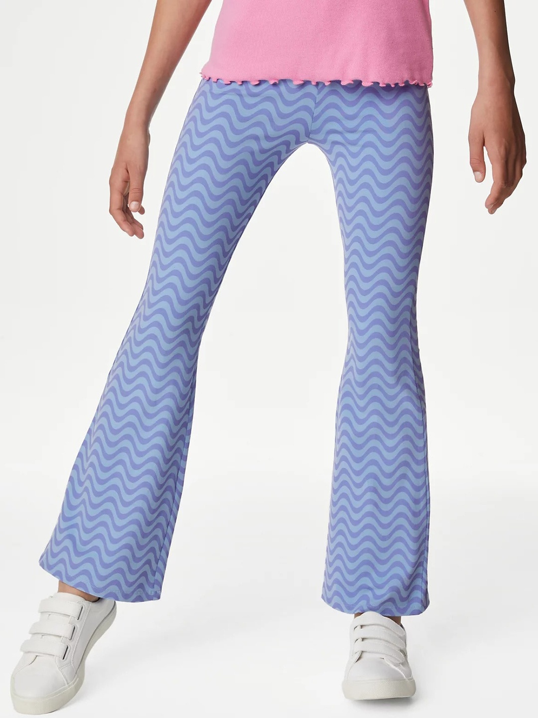 

Marks & Spencer Girls Striped High-Rise Flared Leggings, Blue