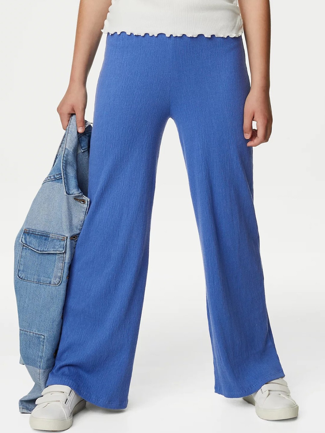 

Marks & Spencer Girls High-Rise Wide Leg Trousers, Blue