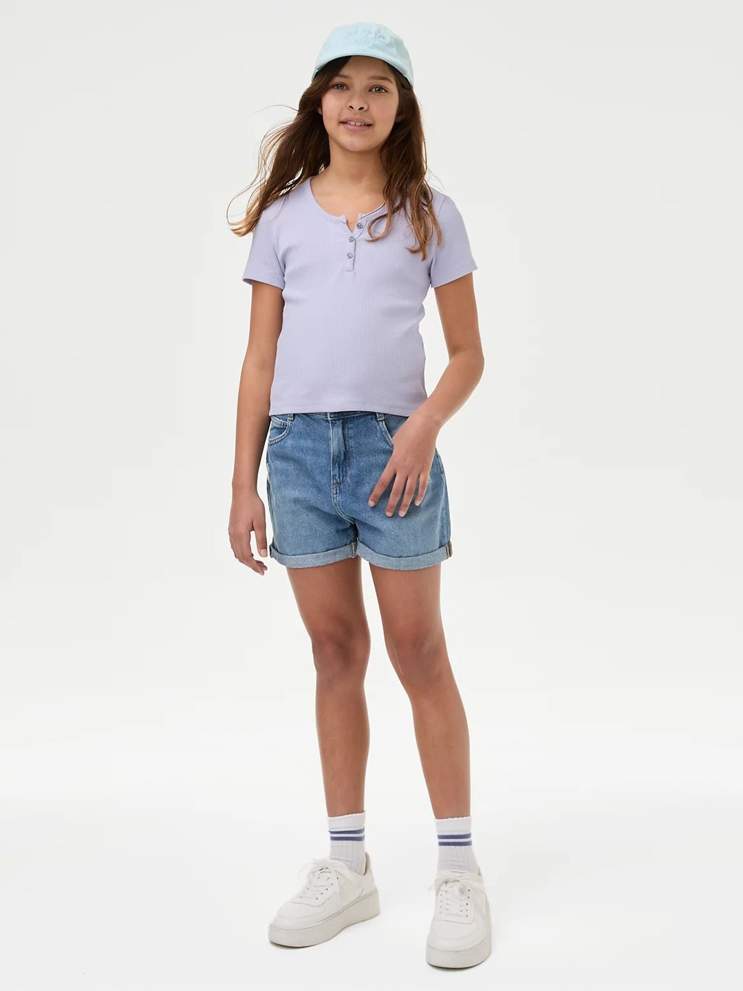 

Marks & Spencer Girls V-Neck Cotton Regular Top, Purple