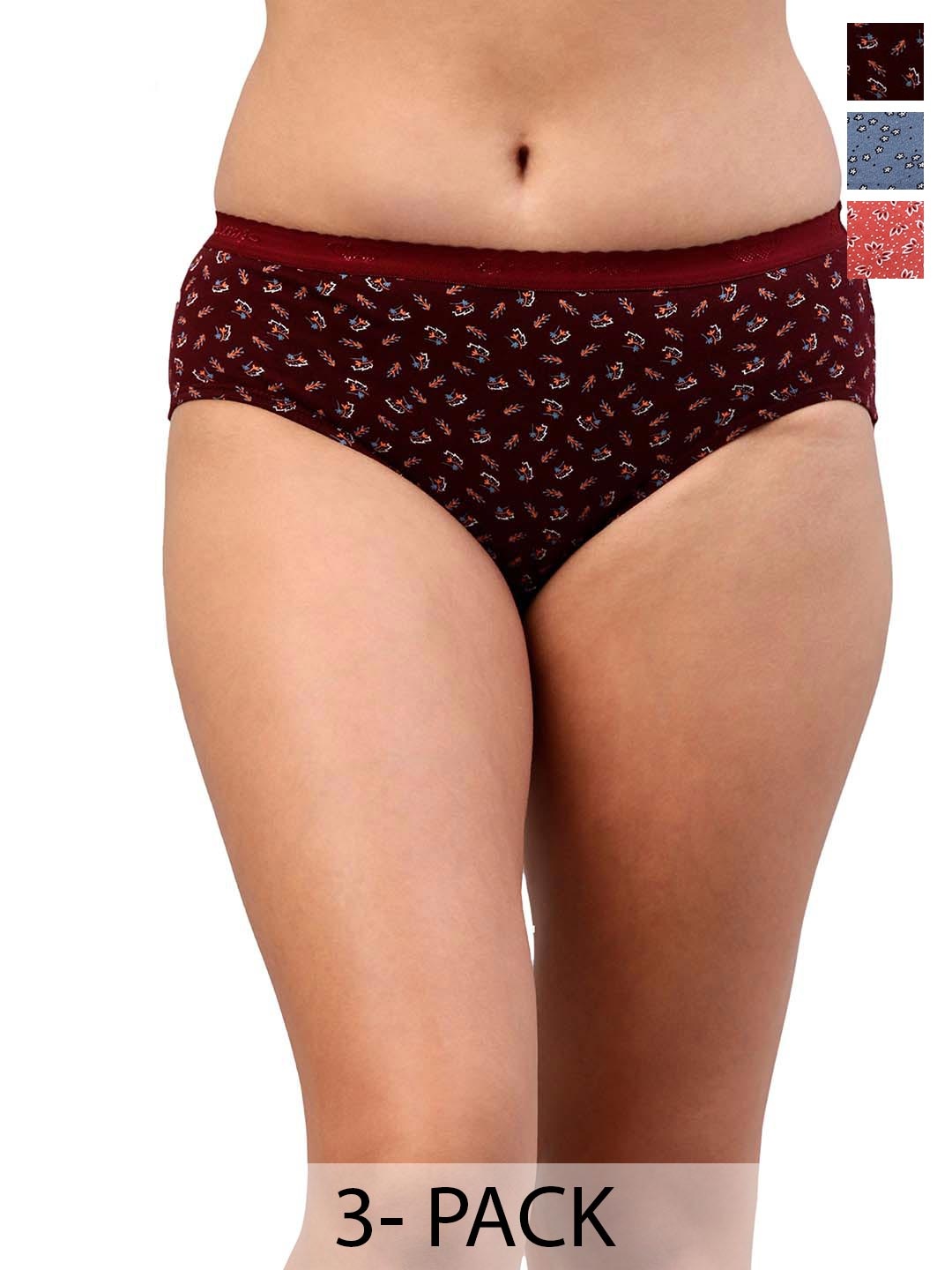

Feelings Pack Of 3 Assorted Floral Printed Cotton Mid-Rise Anti Microbial Hipster Briefs