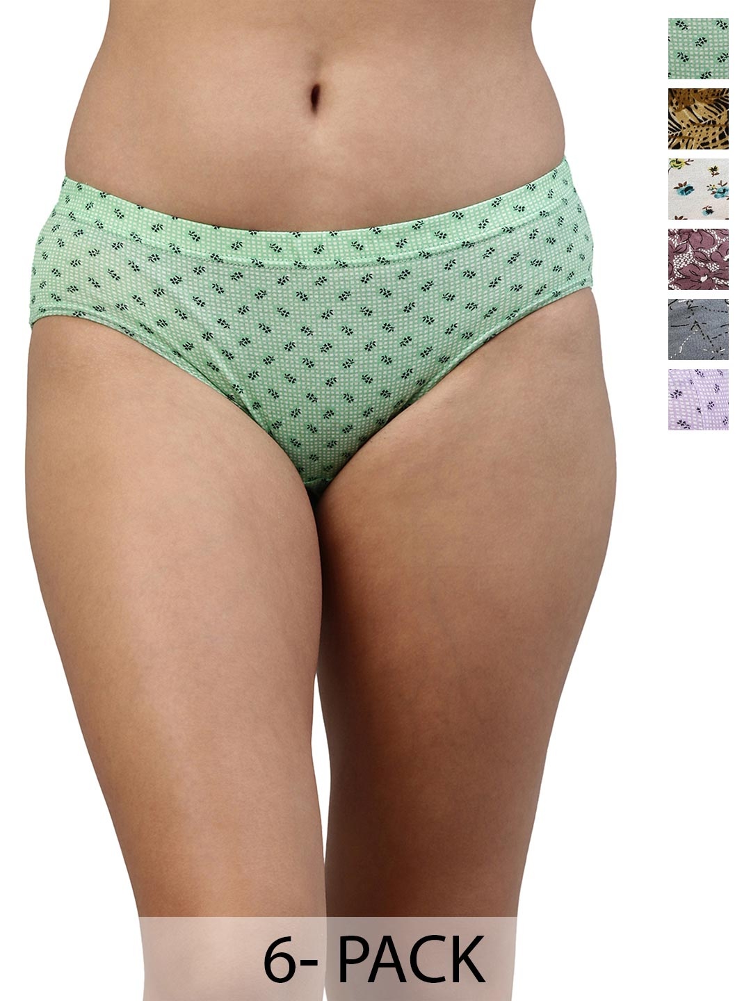 

Feelings Pack Of 6 Assorted Floral Printed Cotton Mid-Rise Anti Microbial Hipster Briefs