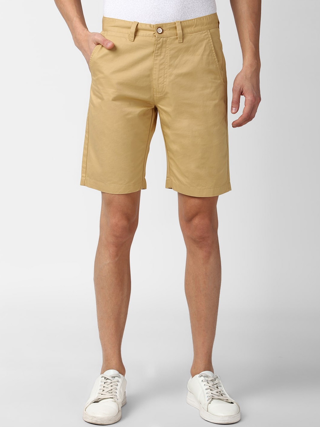 

Peter England Casuals Men Mid-Rise Pure Cotton Shorts, Khaki