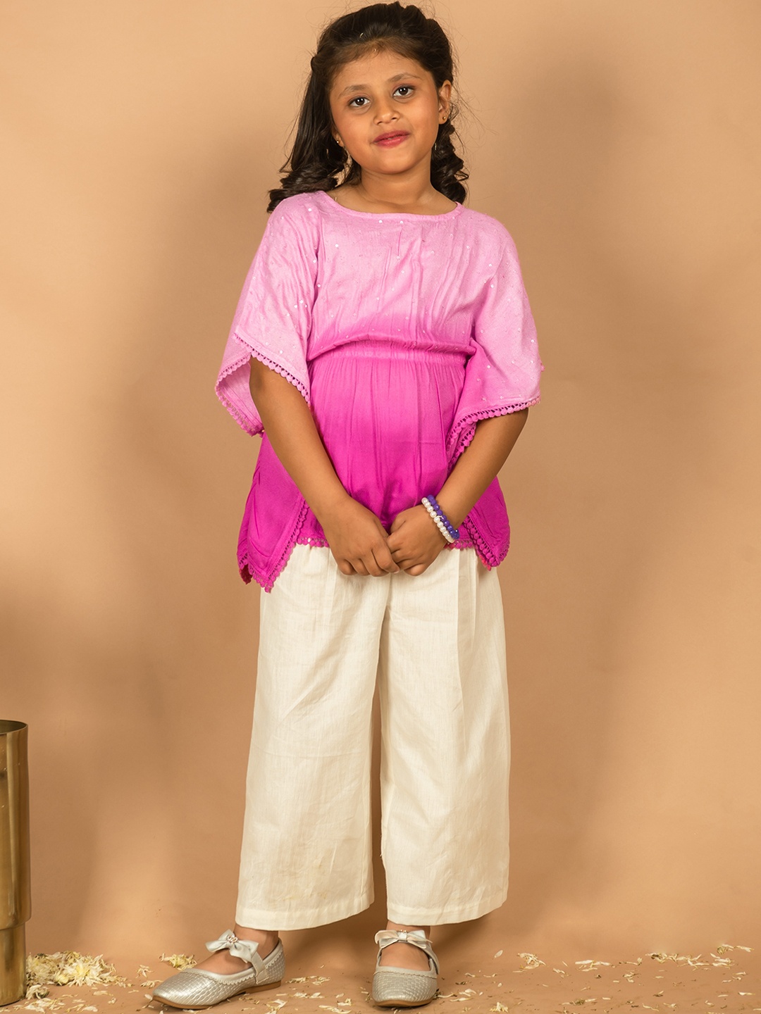 

HERE&NOW Girls Dyed Extended Sleeved Tunic With Trousers, Pink