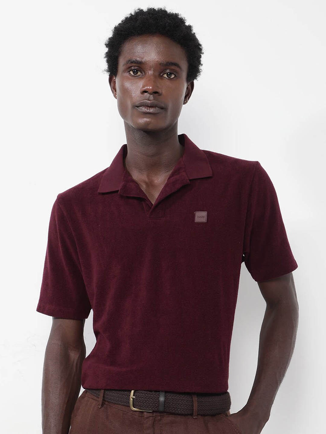 

RARE RABBIT Men Merk Polo Collar T-Shirt, Maroon