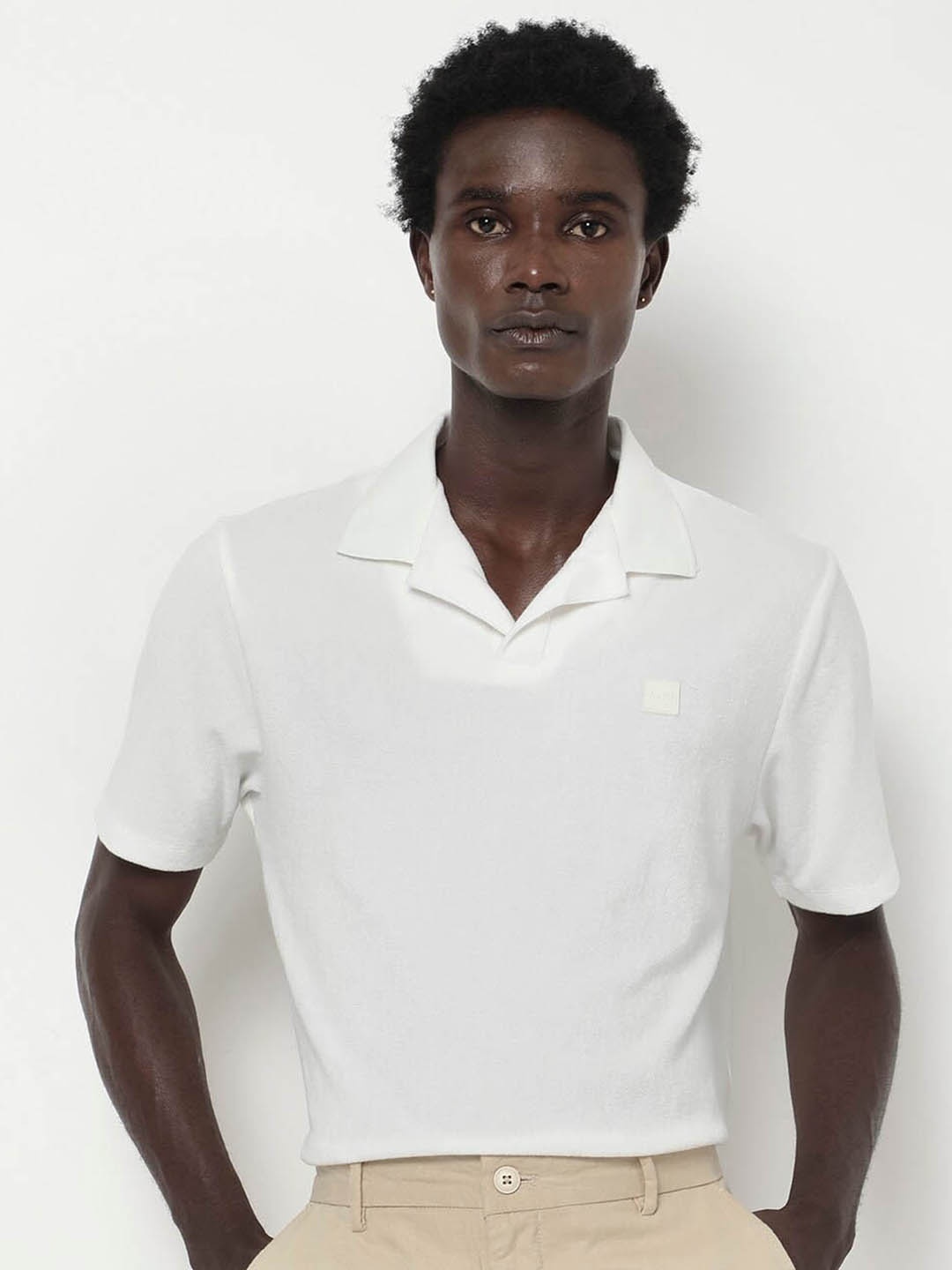 

RARE RABBIT Men Merk Polo Collar Short Sleeves T-Shirt, White