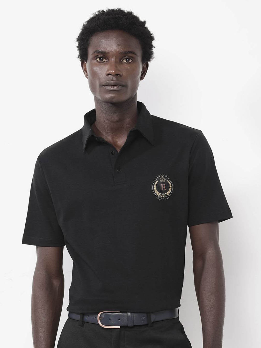 

RARE RABBIT Men Ritz Regular Fit Polo Collar T-Shirt, Black