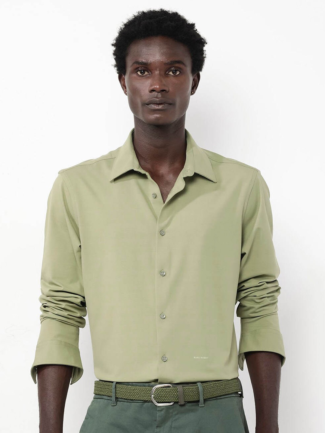

RARE RABBIT Men Flyknit Power Stretch Knitted Shirt, Green