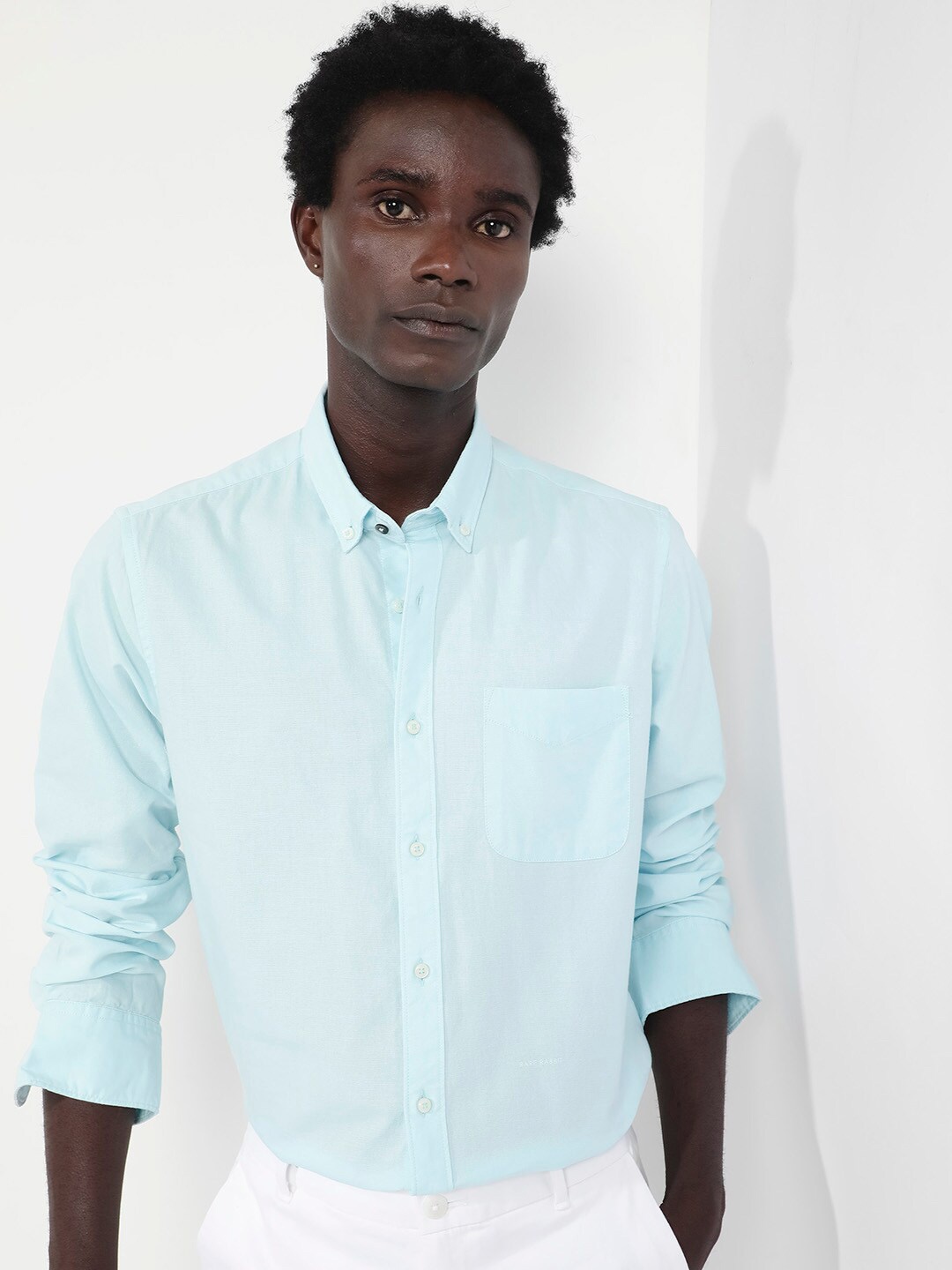 

RARE RABBIT Men Auxfo Regular Fit Button-Down Collar Shirt, Turquoise blue