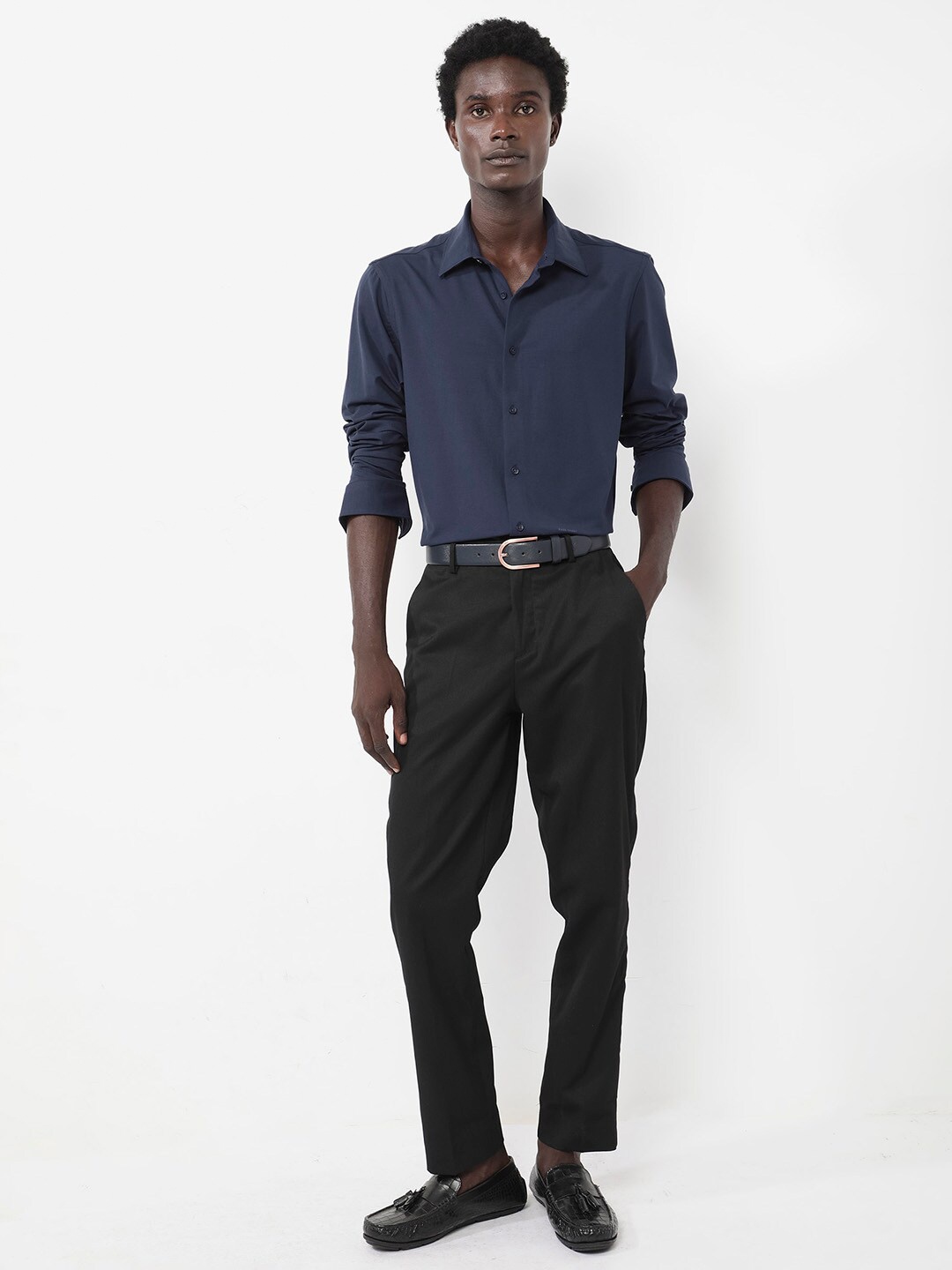 

RARE RABBIT Men Flyknit Power Stretch Knitted Shirt, Navy blue