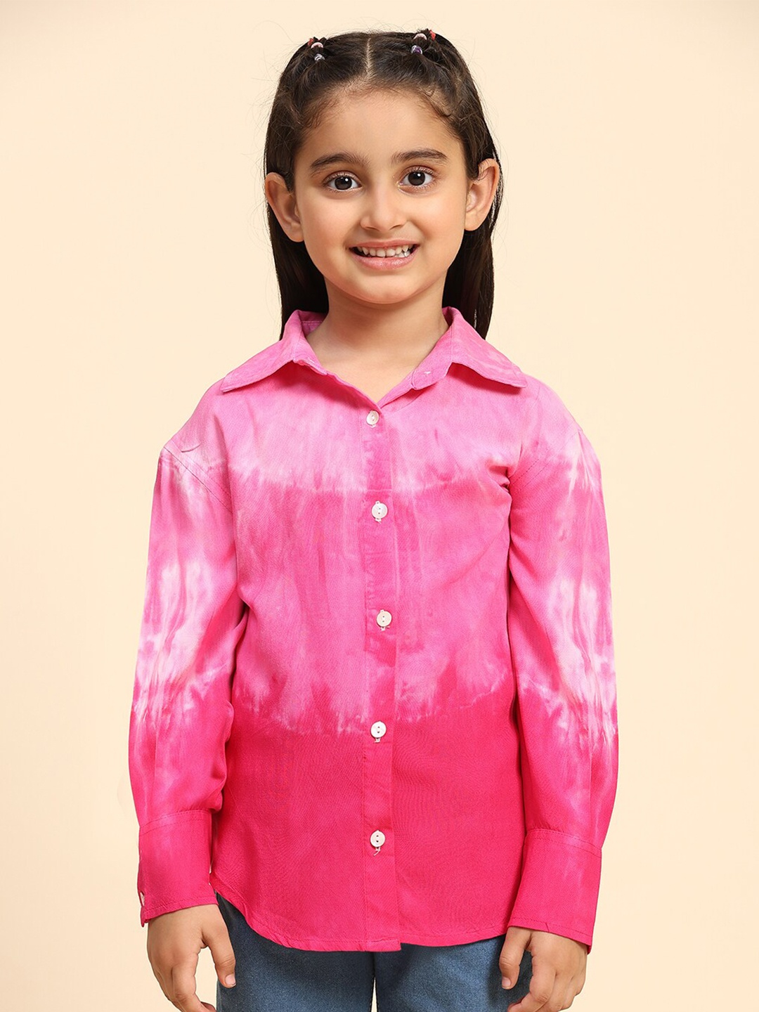 

Maaesa Girls Modern Tie Dyed Collar Shirt, Pink
