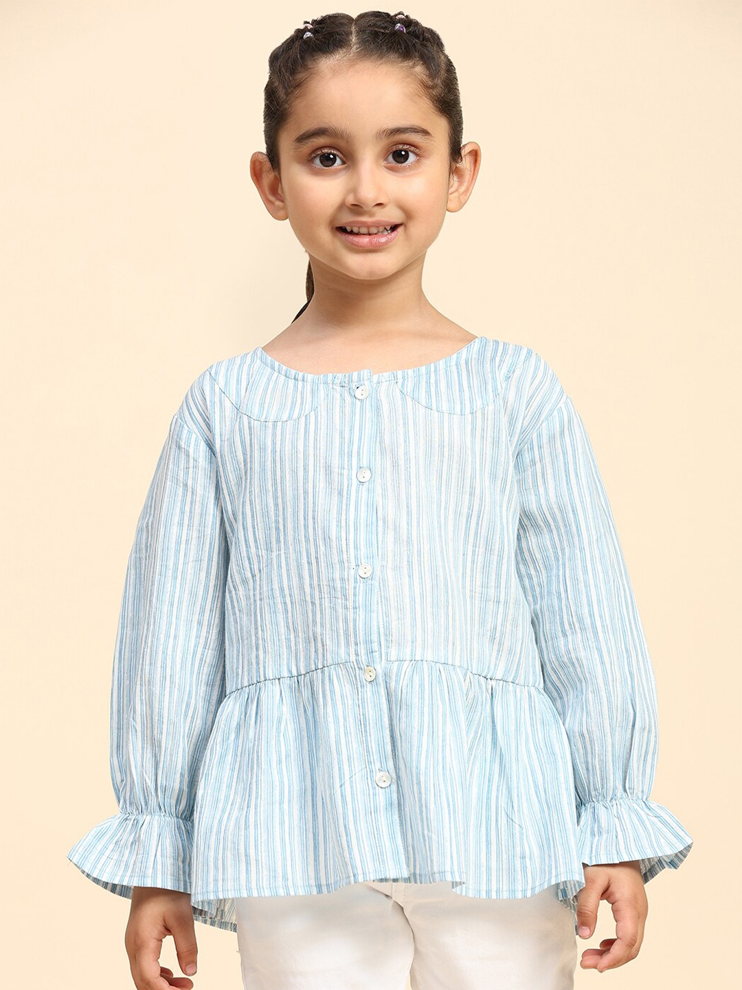 

Maaesa Girls Modern Opaque Striped Casual Shirt, Blue