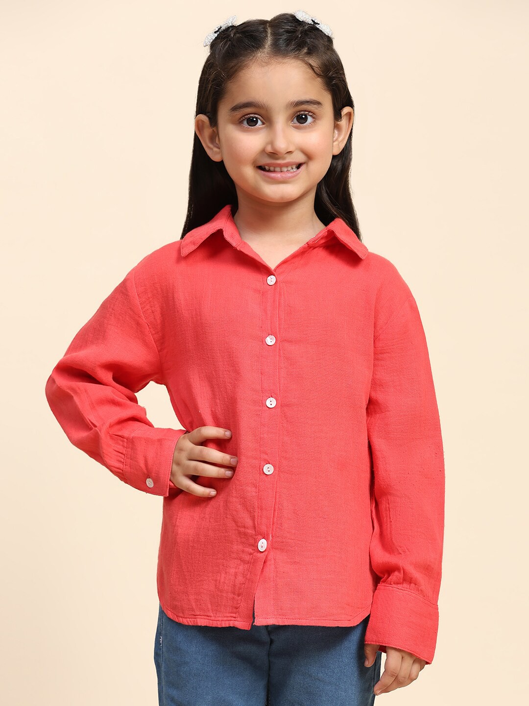 

Maaesa Girls Modern Relaxed Fit Collar Shirt, Pink