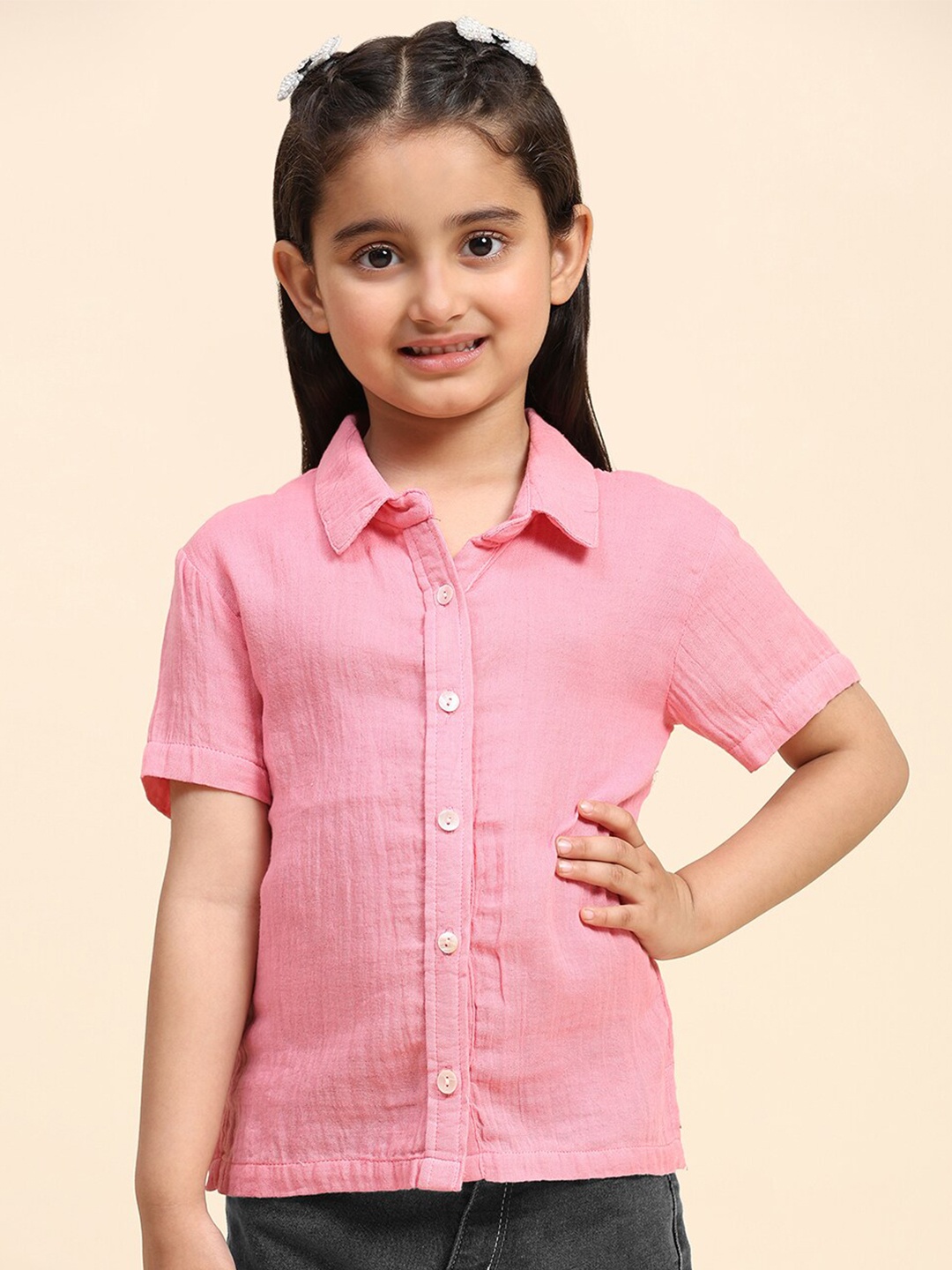 

Maaesa Girls Relaxed Fit Cotton Collar Shirt, Pink