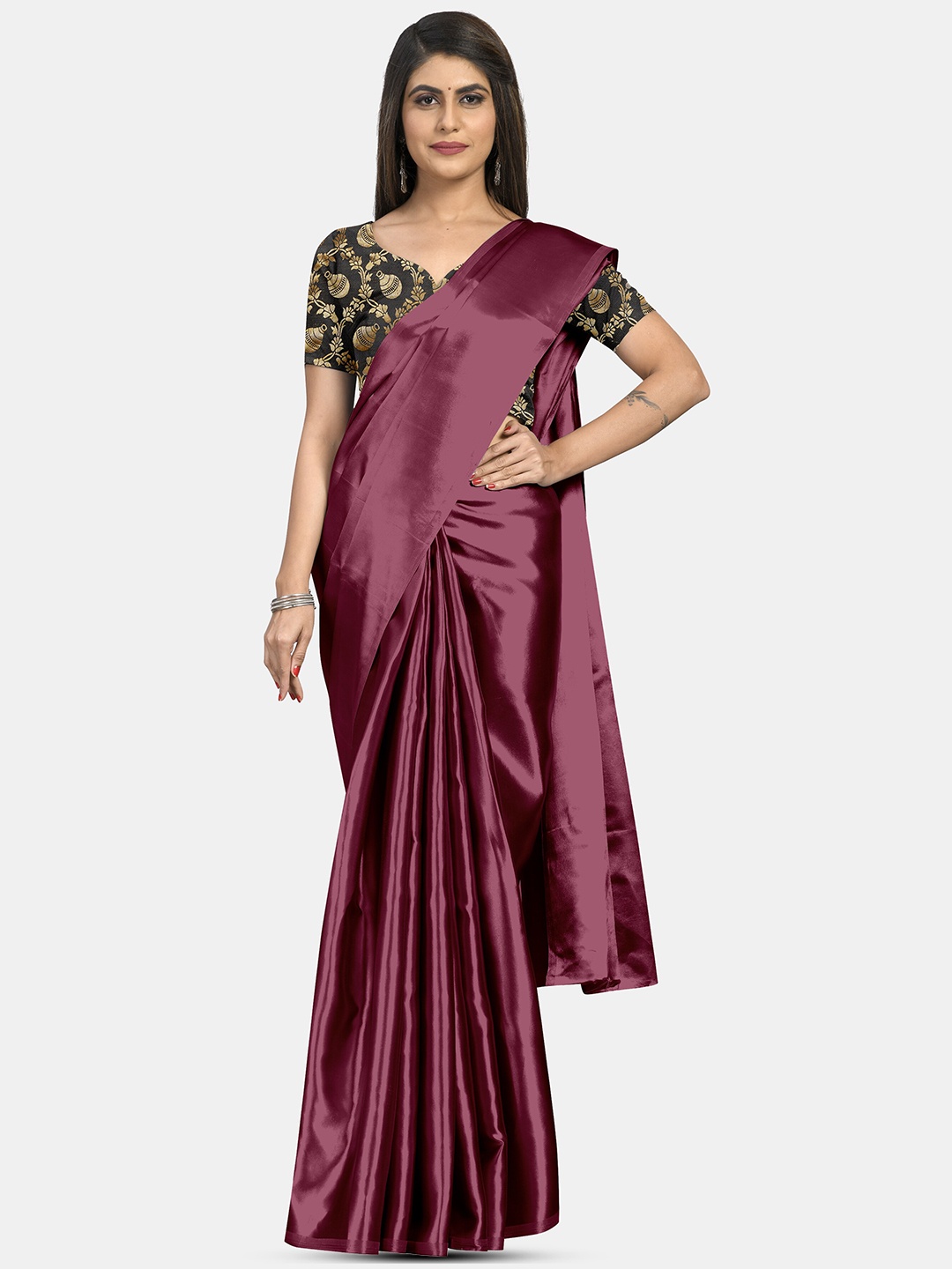 

Aardiva Satin Saree, Maroon