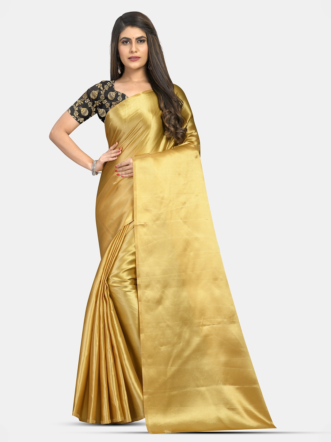 

Aardiva Solid Satin Saree, Beige