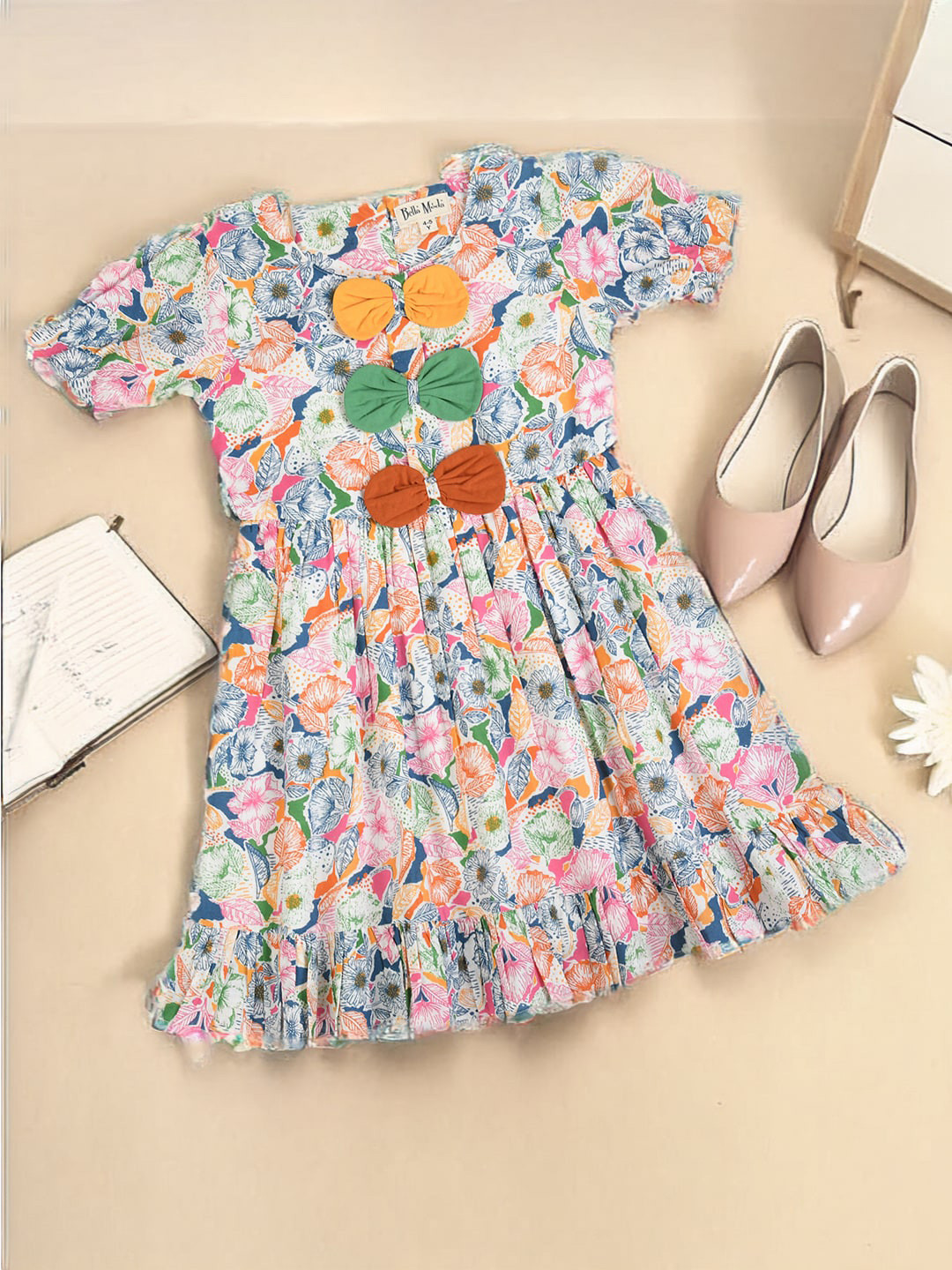 

BAESD Girls Floral Print Short Puff Sleeve Fit & Flare Dress, White