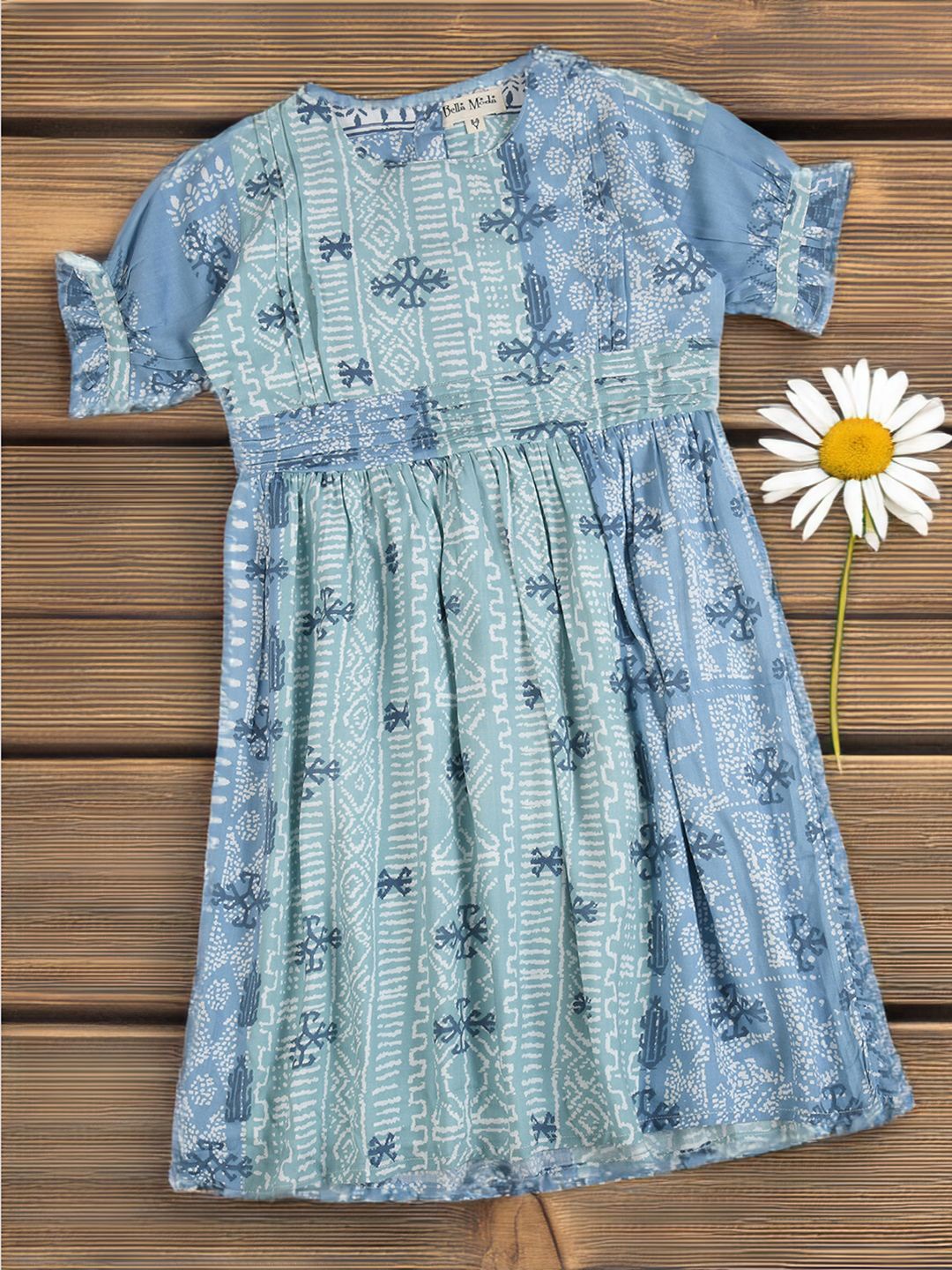 

BAESD Floral Print Puff Sleeves Cotton Fit & Flare Dress, Sea green