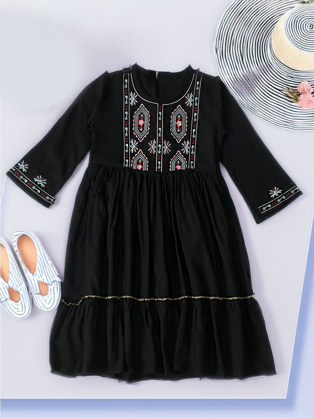 

BAESD Girls Embroidered Fit & Flare Dress, Black