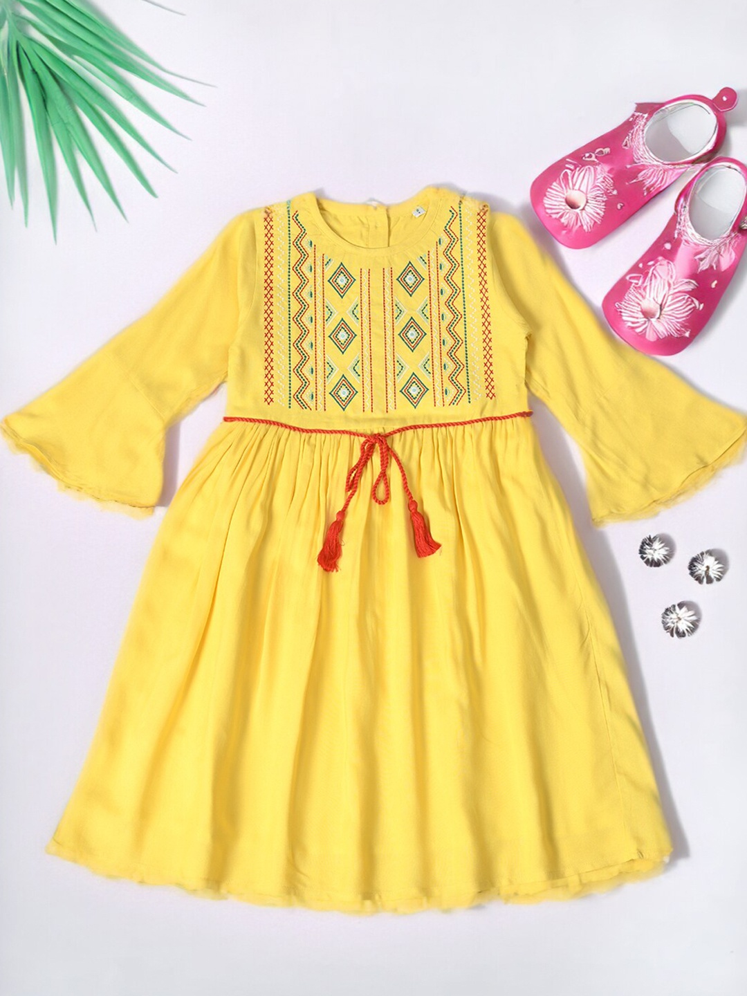 

BAESD Girls Bell Sleeve Fit & Flare Dress, Yellow