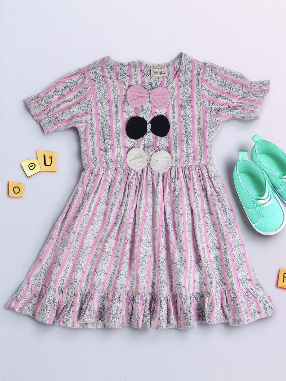 

BAESD Girls Floral Print Round Neck Short Sleeves Fit & Flare Dress, White