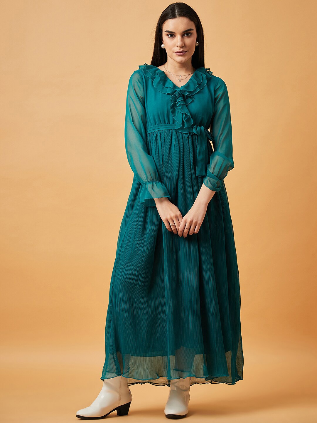 

DRAPE AND DAZZLE V-Neck Georgette Empire Maxi Dress, Green
