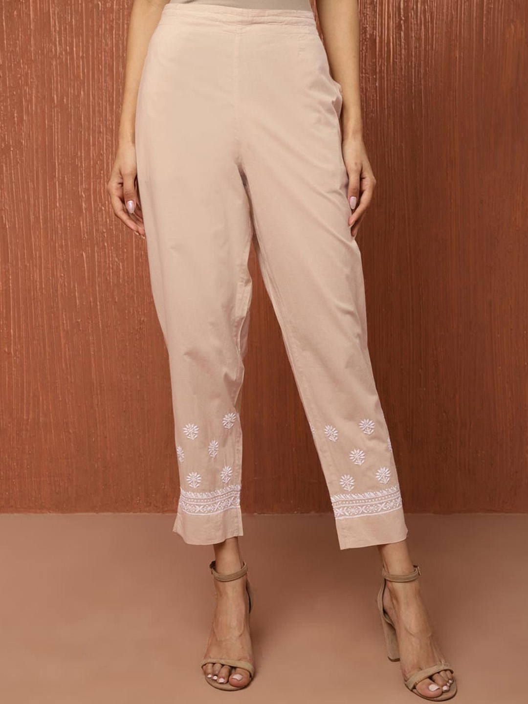 

Fabindia Women Mid-Rise Cotton Plain Regular Trousers Trousers, Beige