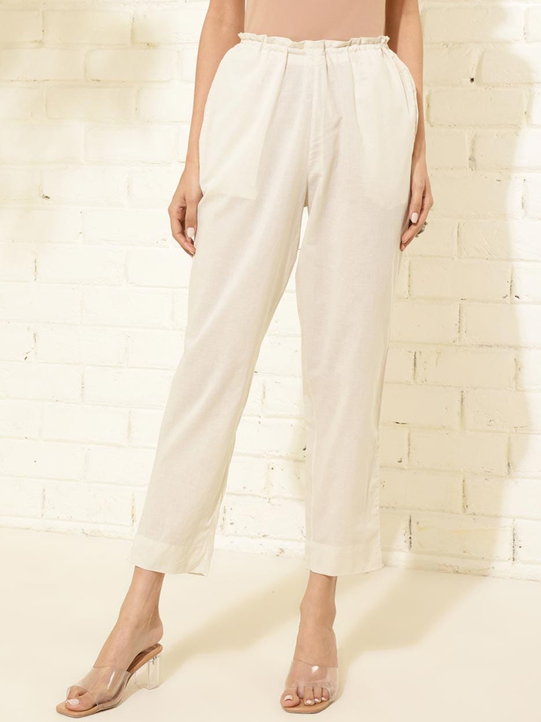 

Fabindia Women Cotton Regular Chinos Trousers, Cream