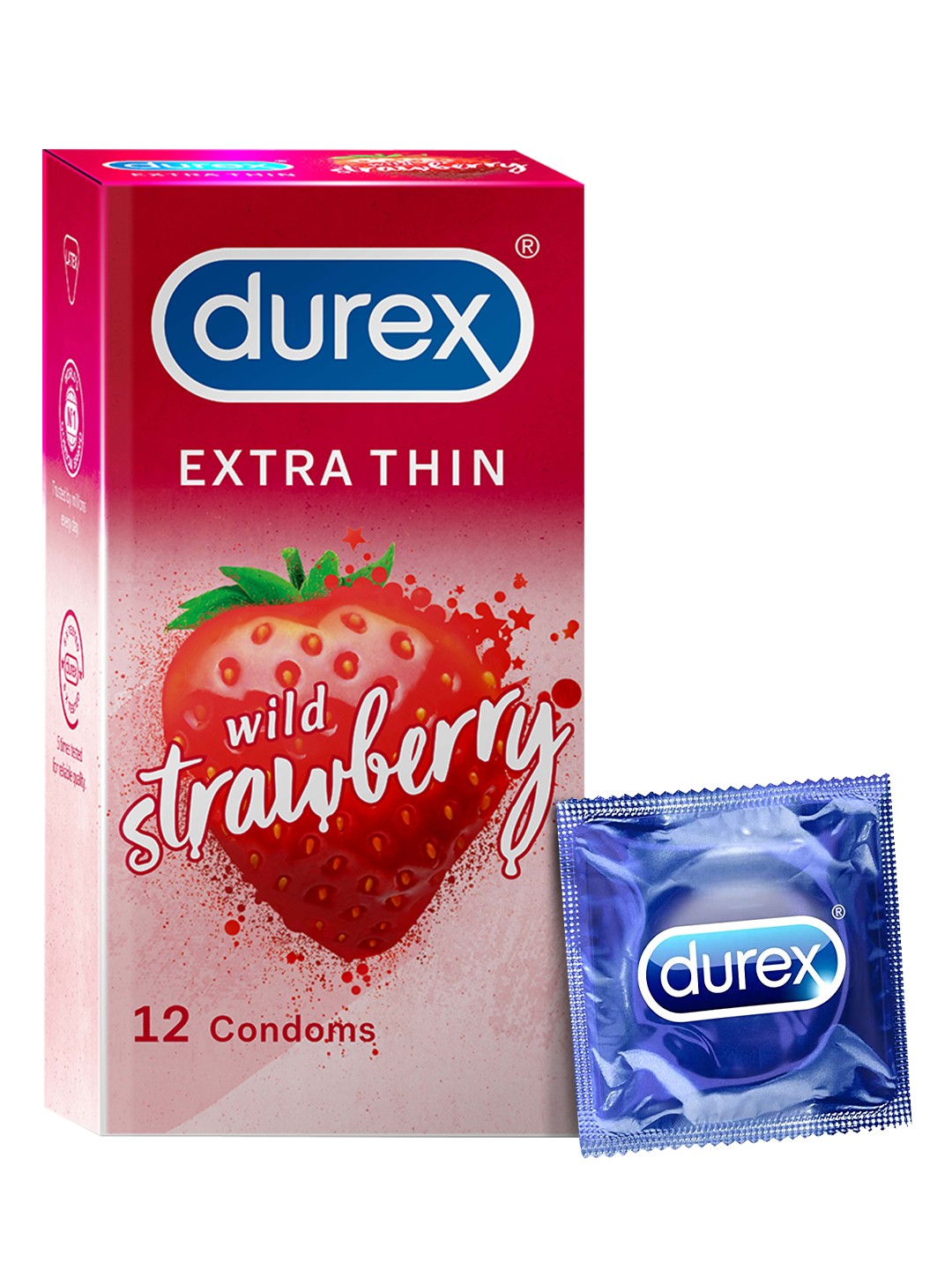 

Durex Extra Thin Wild Strawberry Flavoured Condoms - 12 Pcs, Pink
