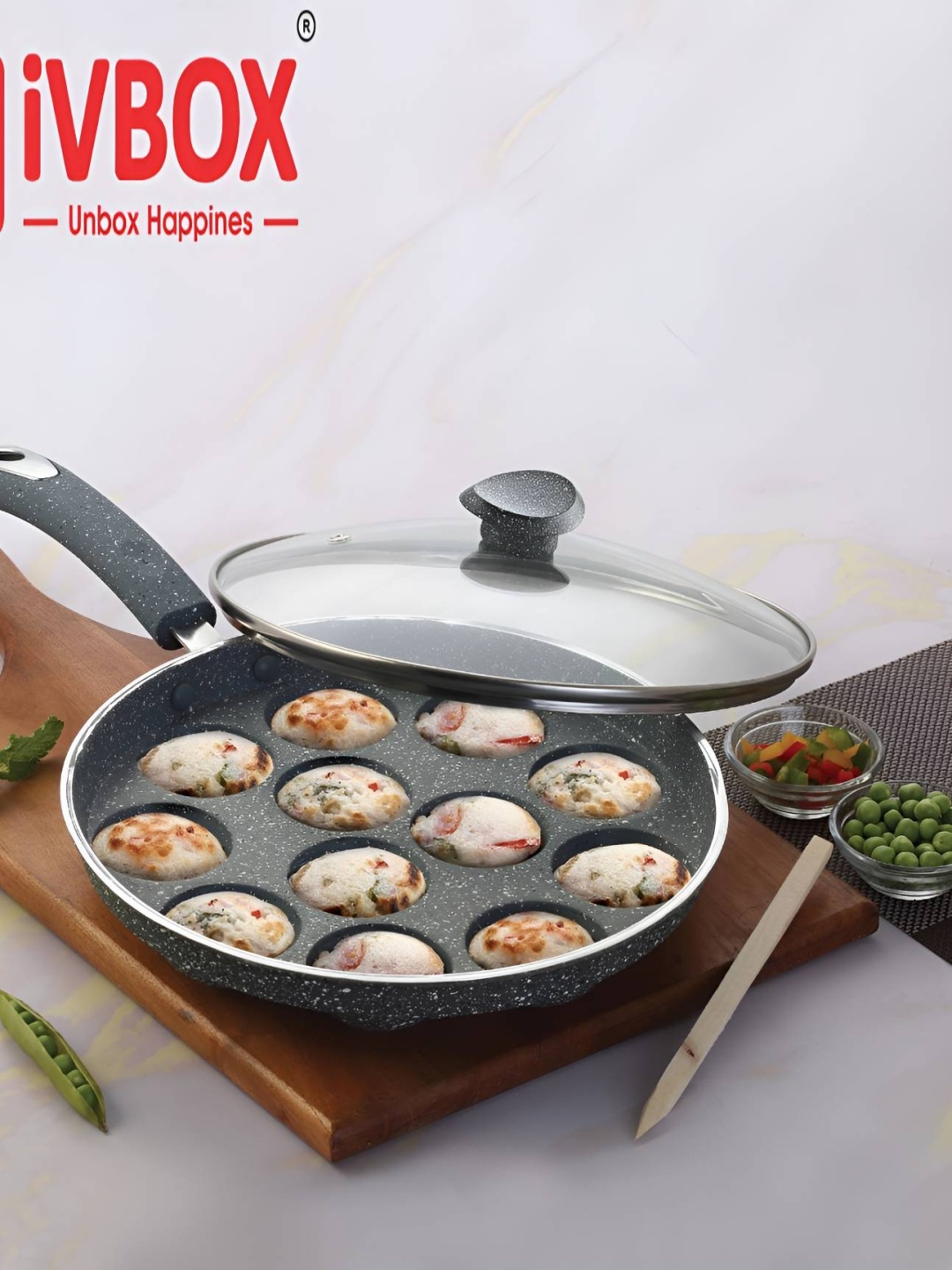 

iVBOX Black Non-stick Paniarakkal With Lid 1 L