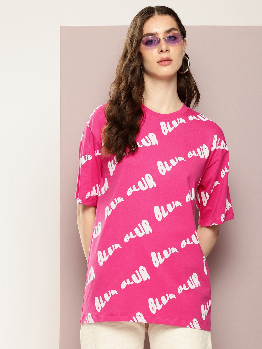 

Kook N Keech Women Typography Printed Pure Cotton Oversized T-shirt, Pink