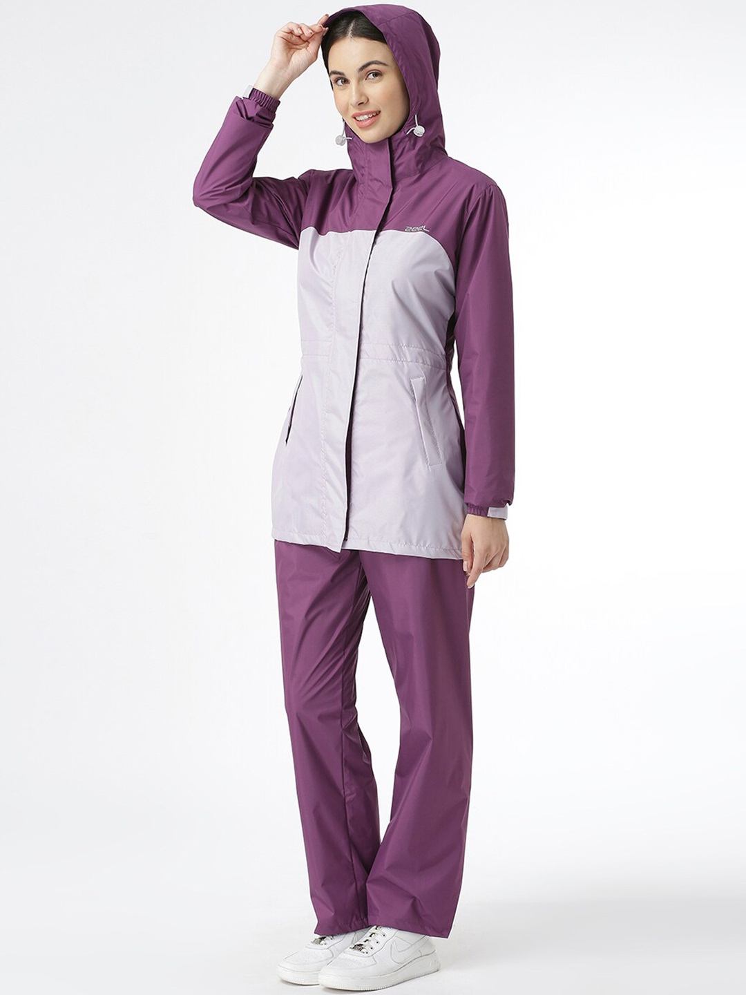 

Zeel Women Colourblocked Hooded Rain Suit, Violet