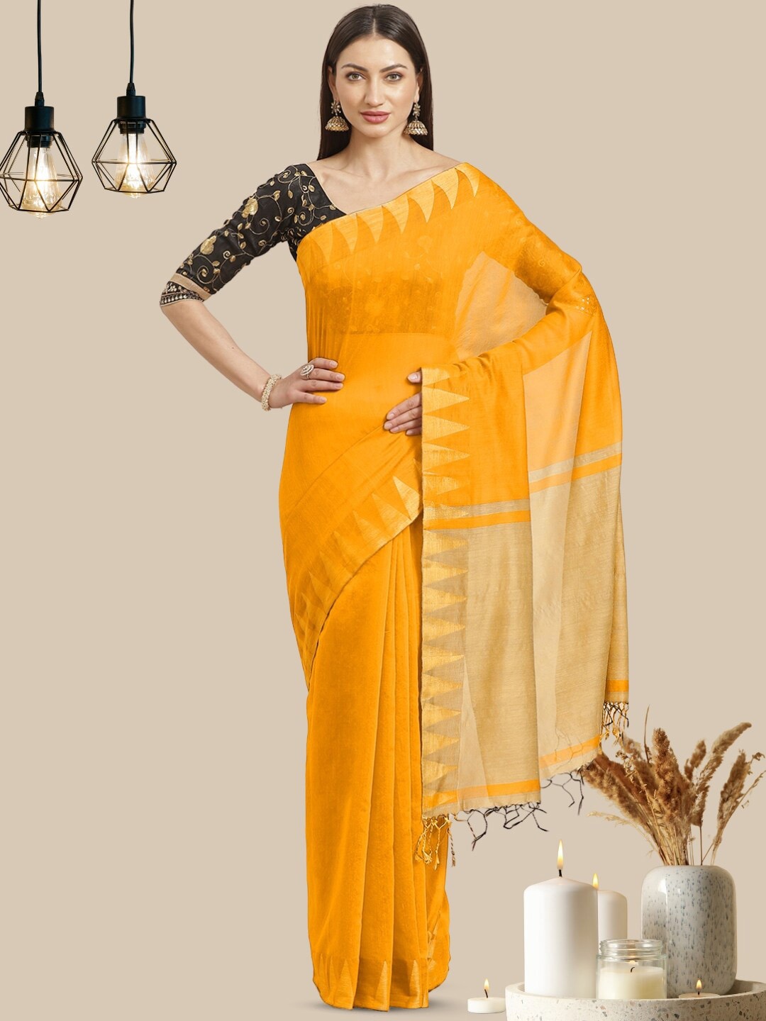 Chhabra 555 Women Sarees, Yellow