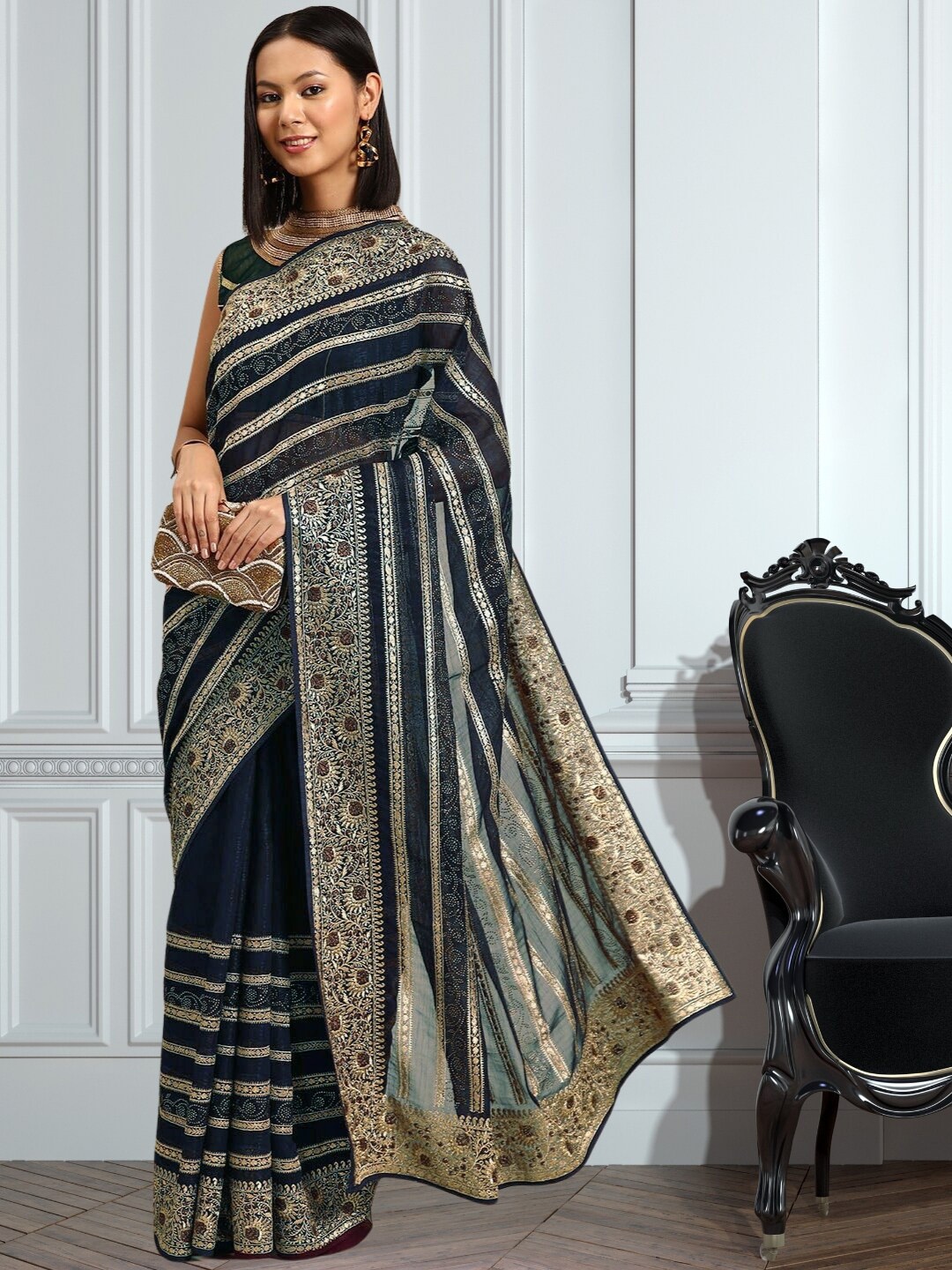 

Chhabra 555 Women Sarees, Navy blue