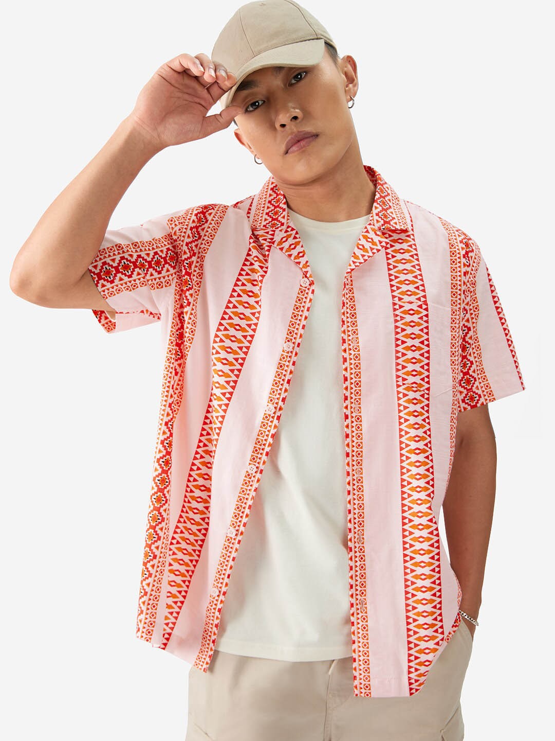 

The Souled Store Floral Short Sleeves Spread Collar Cotton Opaque Printed Casual Shirt, Pink