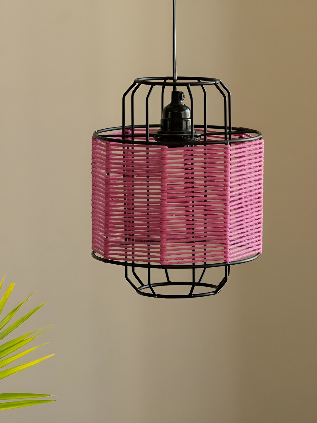 

ExclusiveLane Pink & Black Cotton Weaved Abstract Shaped Iron Ceiling Lamp