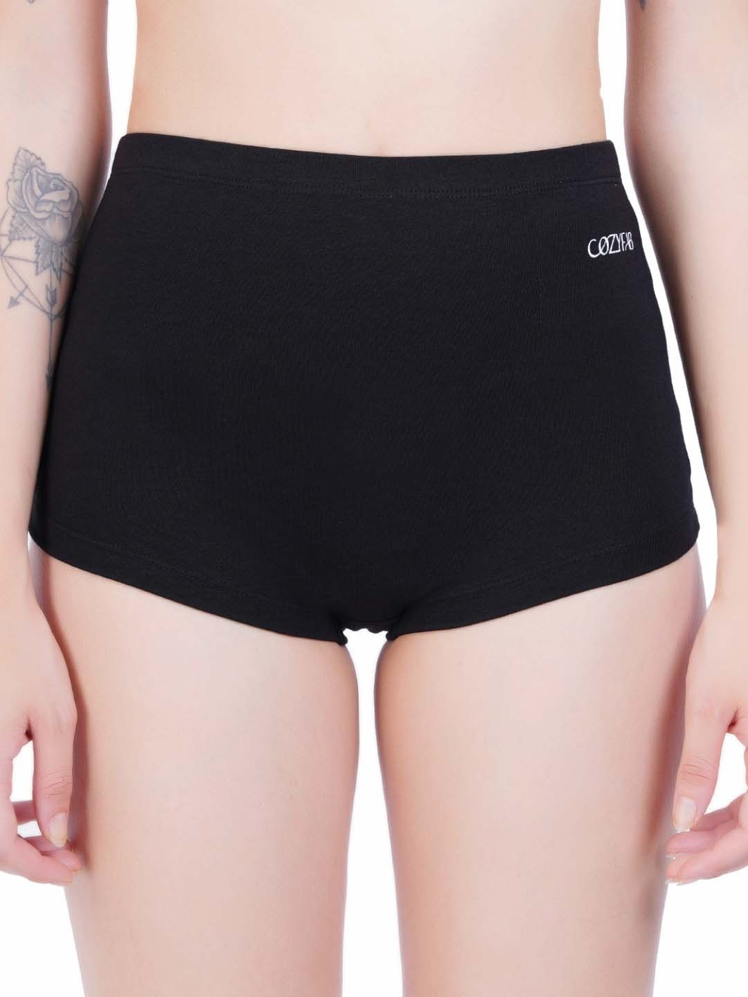 

CozyFab Women Anti Bacterial High-Rise Boy Shorts Briefs, Black