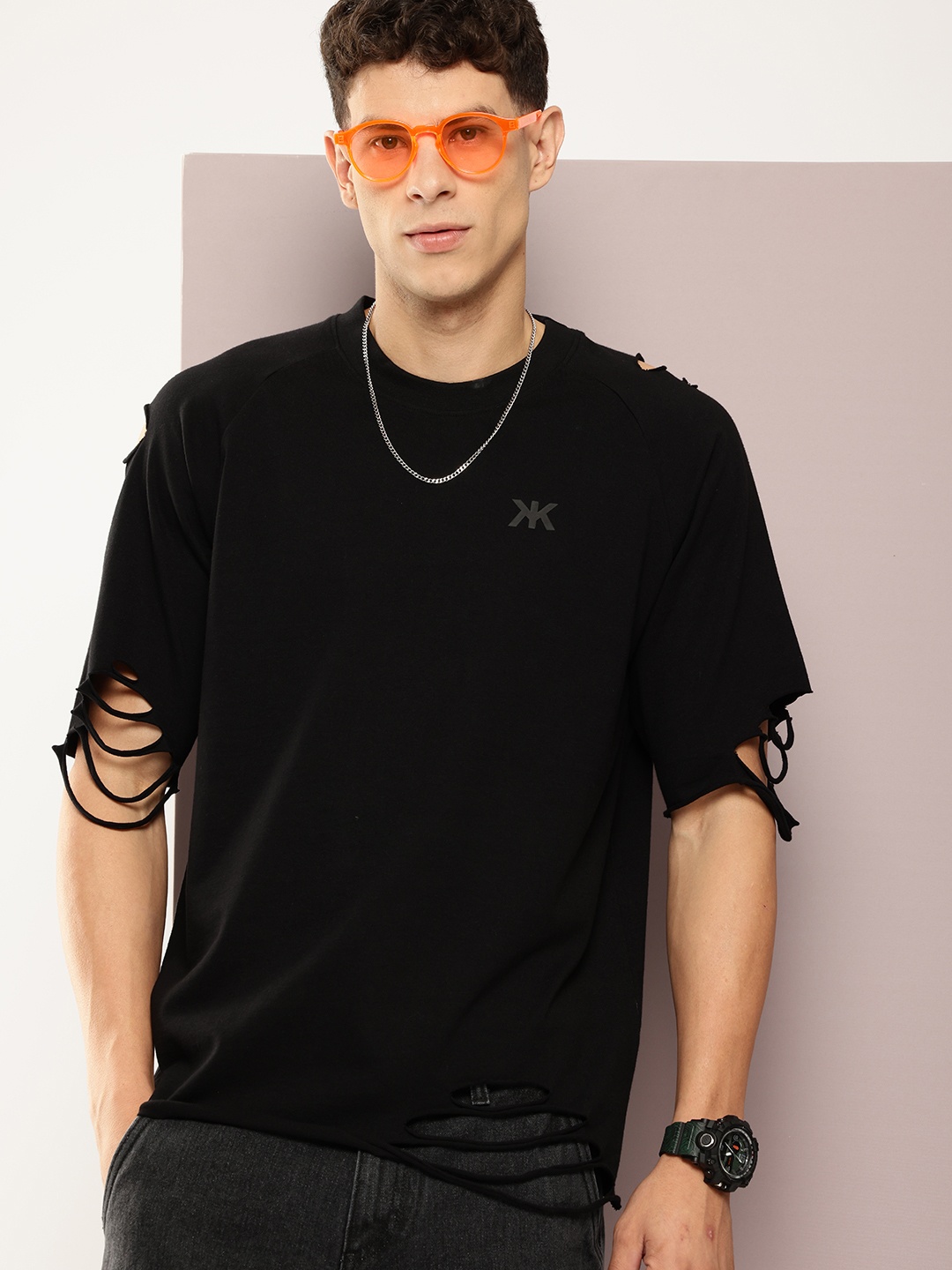

Kook N Keech Men Solid Pure Cotton Oversized T-shirt, Black