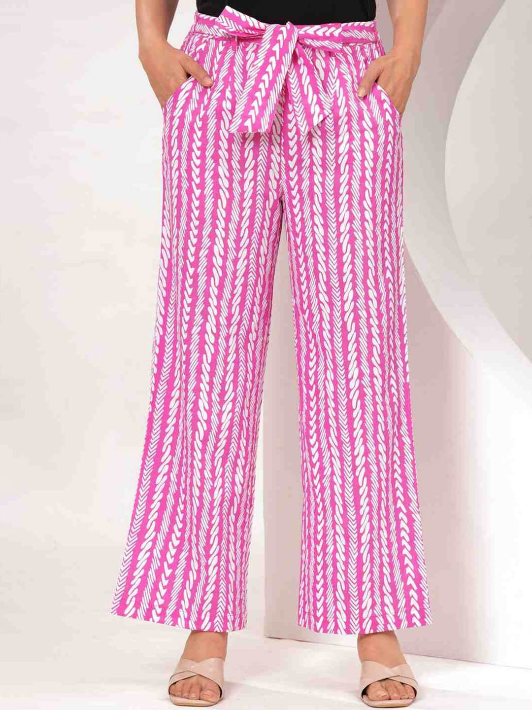 

ETC Women Pink Striped Mid-Rise Parallel Trousers