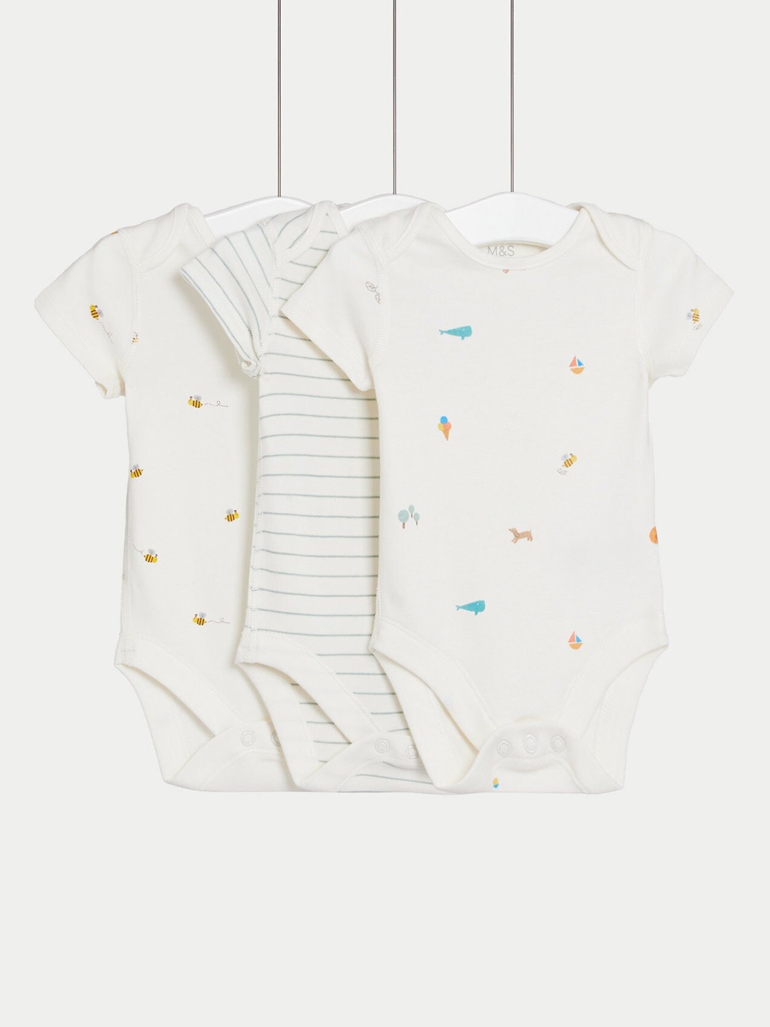 

Marks & Spencer Kids Pack Of 3 Printed Pure Cotton Bodysuits, White